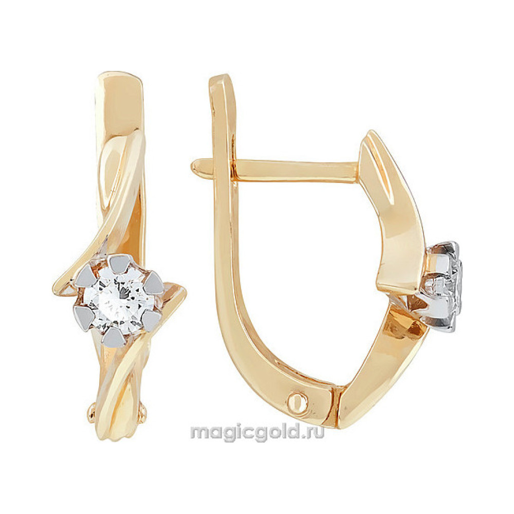 Золотые серьги с бриллиантом № 114115
