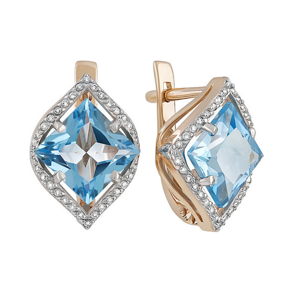 Золотые серьги с топазом и фианитом № 131850