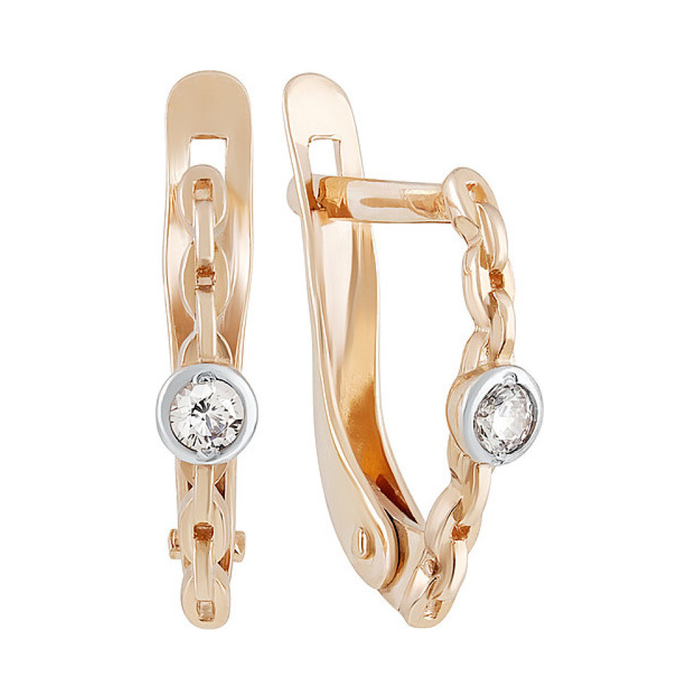 Золотые серьги с фианитом № 135181