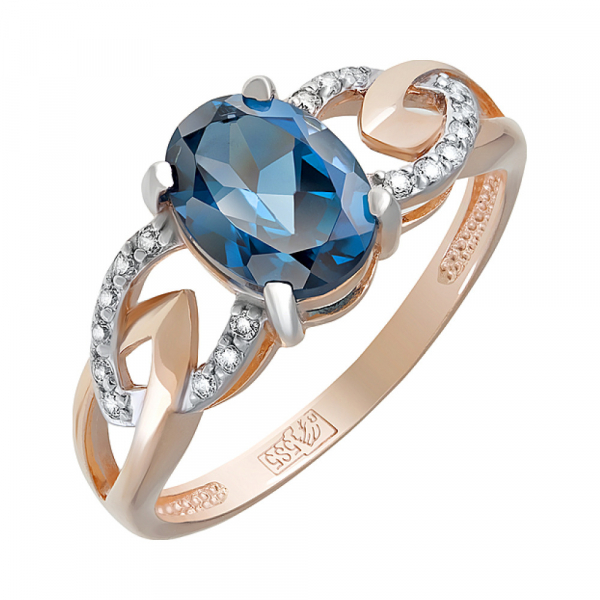 Золотое кольцо с топазом и фианитом № 124072