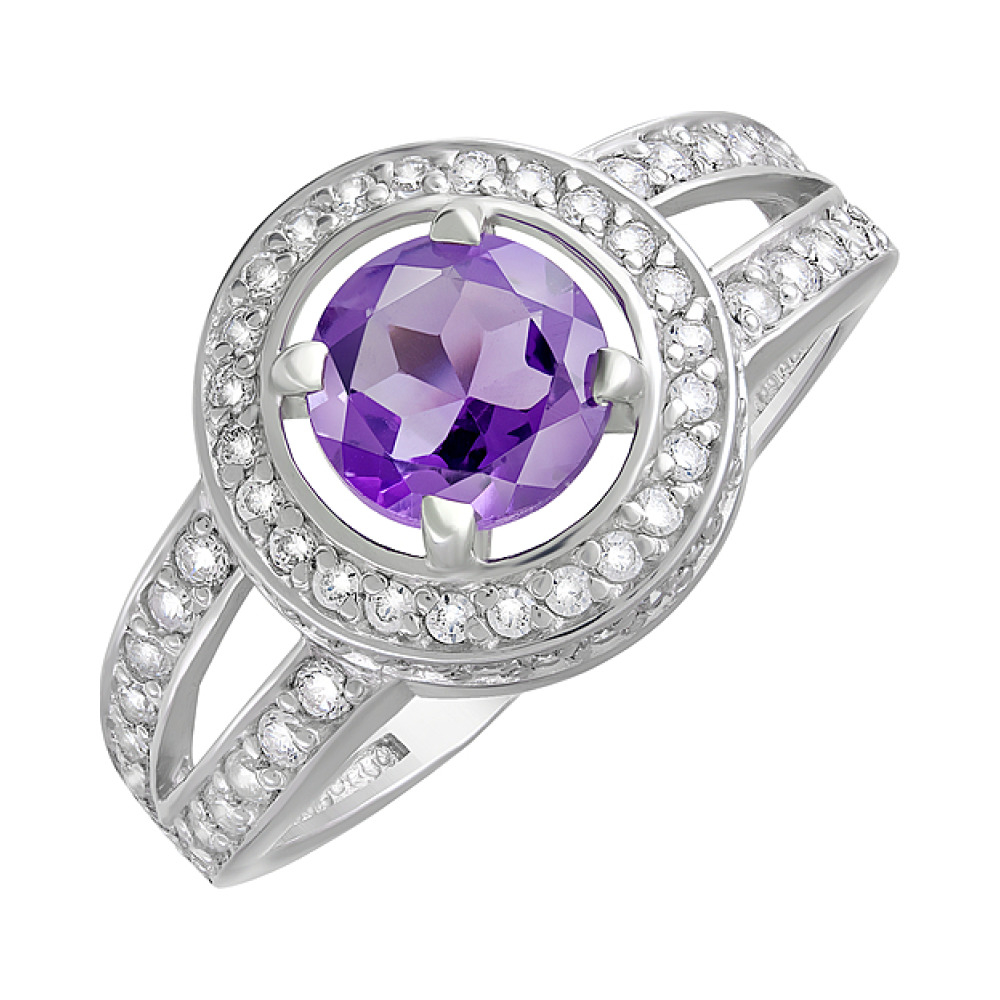 Серебряное кольцо с аметистом и фианитом № 124634