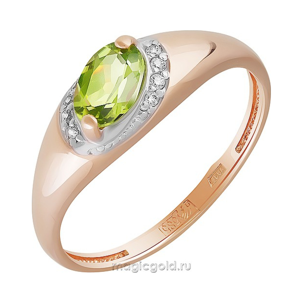 Золотое кольцо с хризолитом и фианитом № 158827