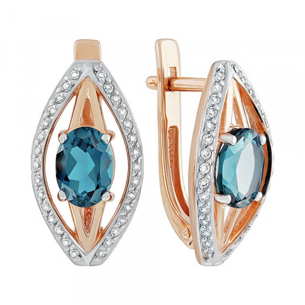 Золотые серьги с топазом и фианитом № 134901