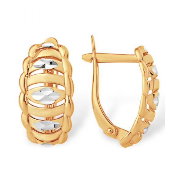 Золотые серьги без камня с алмазкой № 163194