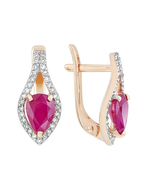 Золотые серьги с бриллиантом и рубином № 120853