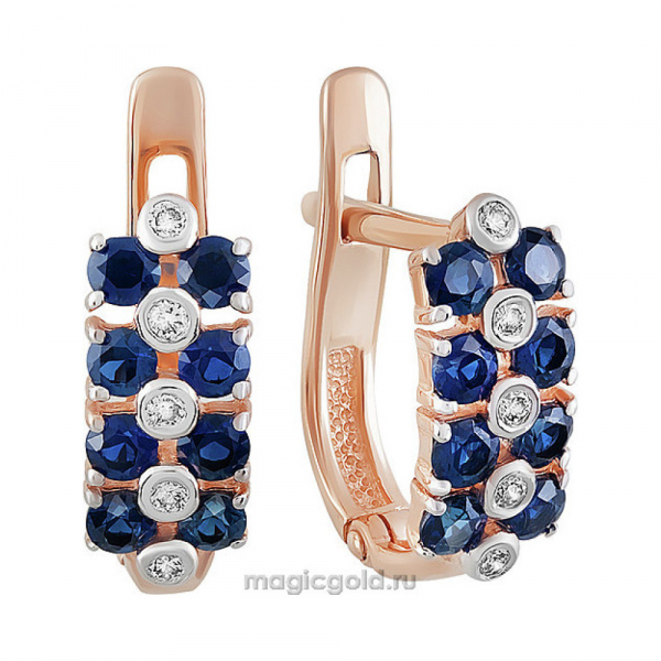 Золотые серьги с бриллиантом и сапфиром № 158870