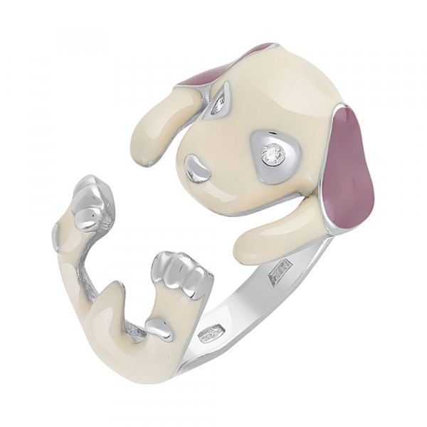 Серебряное кольцо с фианитом и эмалью № 129154