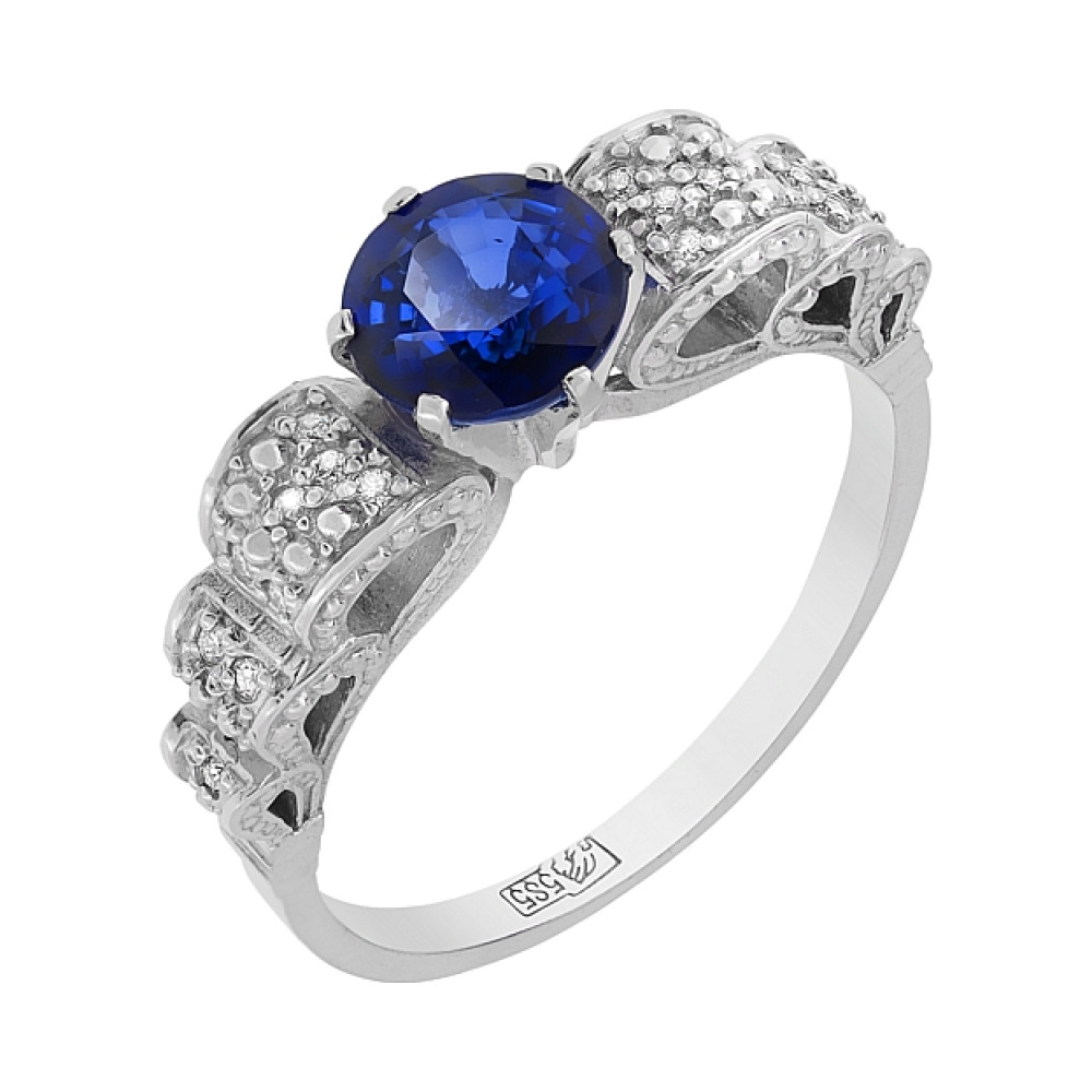 Золотое кольцо с бриллиантом и сапфиром № 115453