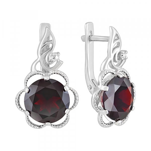 Серебряные серьги с гранатом и фианитом № 123237