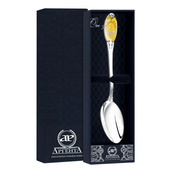 Ложка чайная с логотипом \&quot;Куранты\&quot; с позолотой в футляре (Серебро 925) подарок на Новый Год