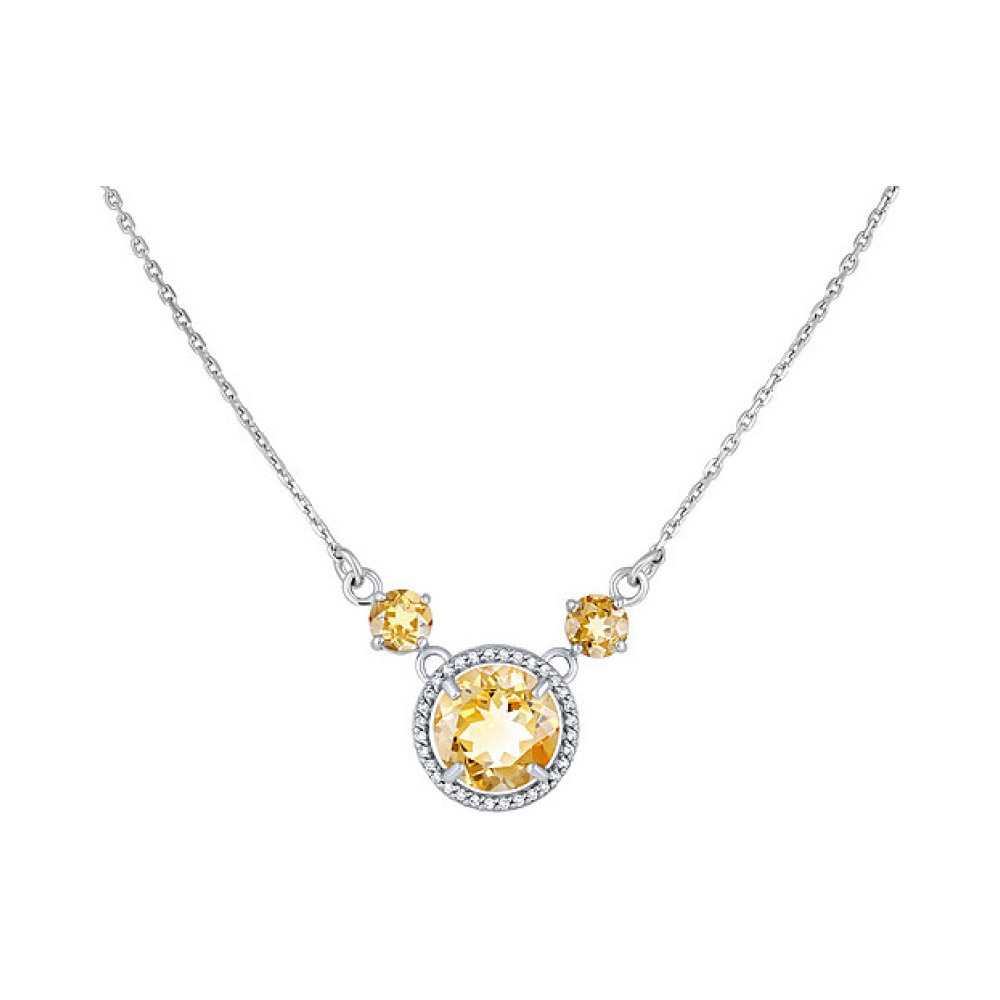 Серебряное колье с цитрином и фианитом № 133004