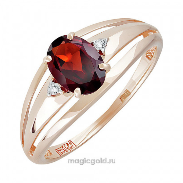 Золотое кольцо с гранатом и фианитом № 142092