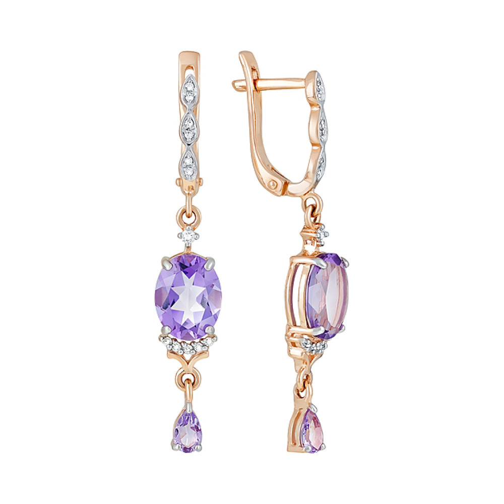 Золотые серьги с аметистом и фианитом № 119438