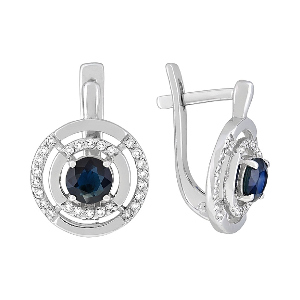 Золотые серьги с бриллиантом и сапфиром № 119248