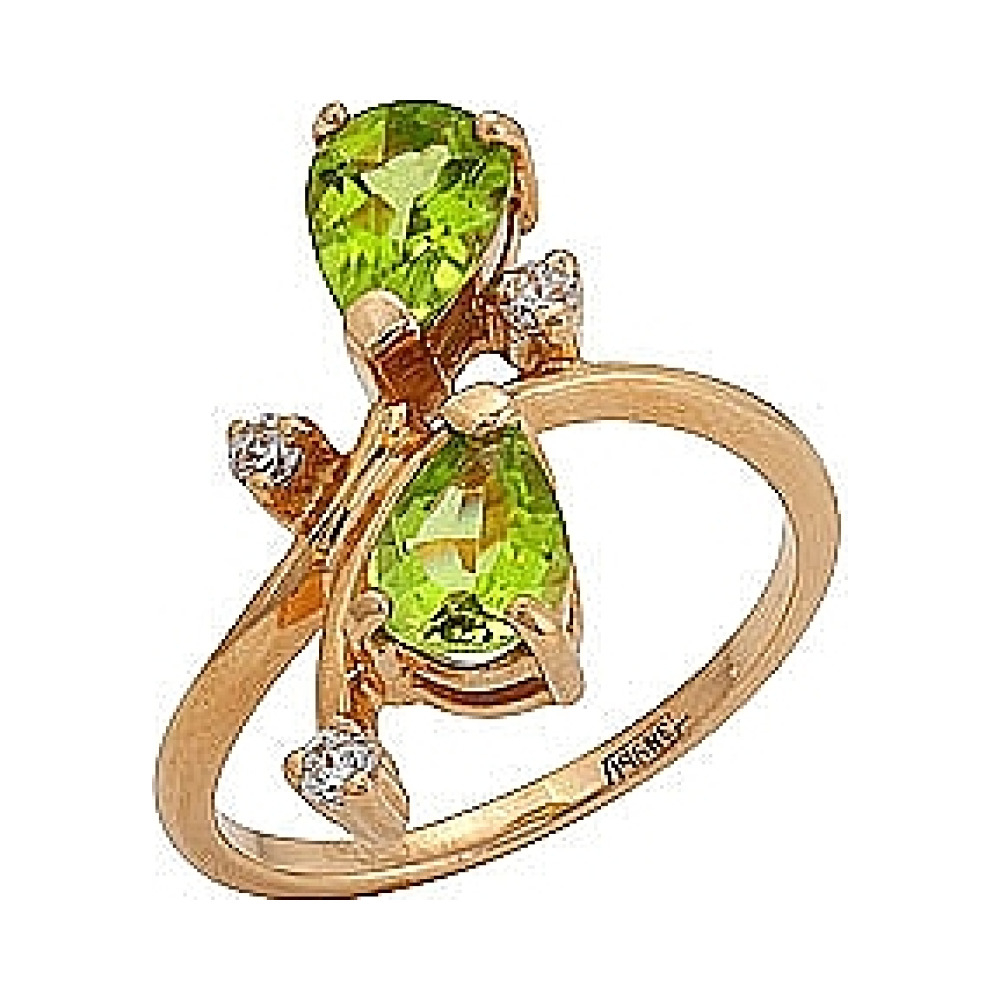 Золотое кольцо с хризолитом и фианитом № 9163