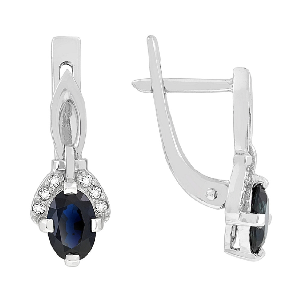 Серьги с бриллиантом и сапфиром № 96698