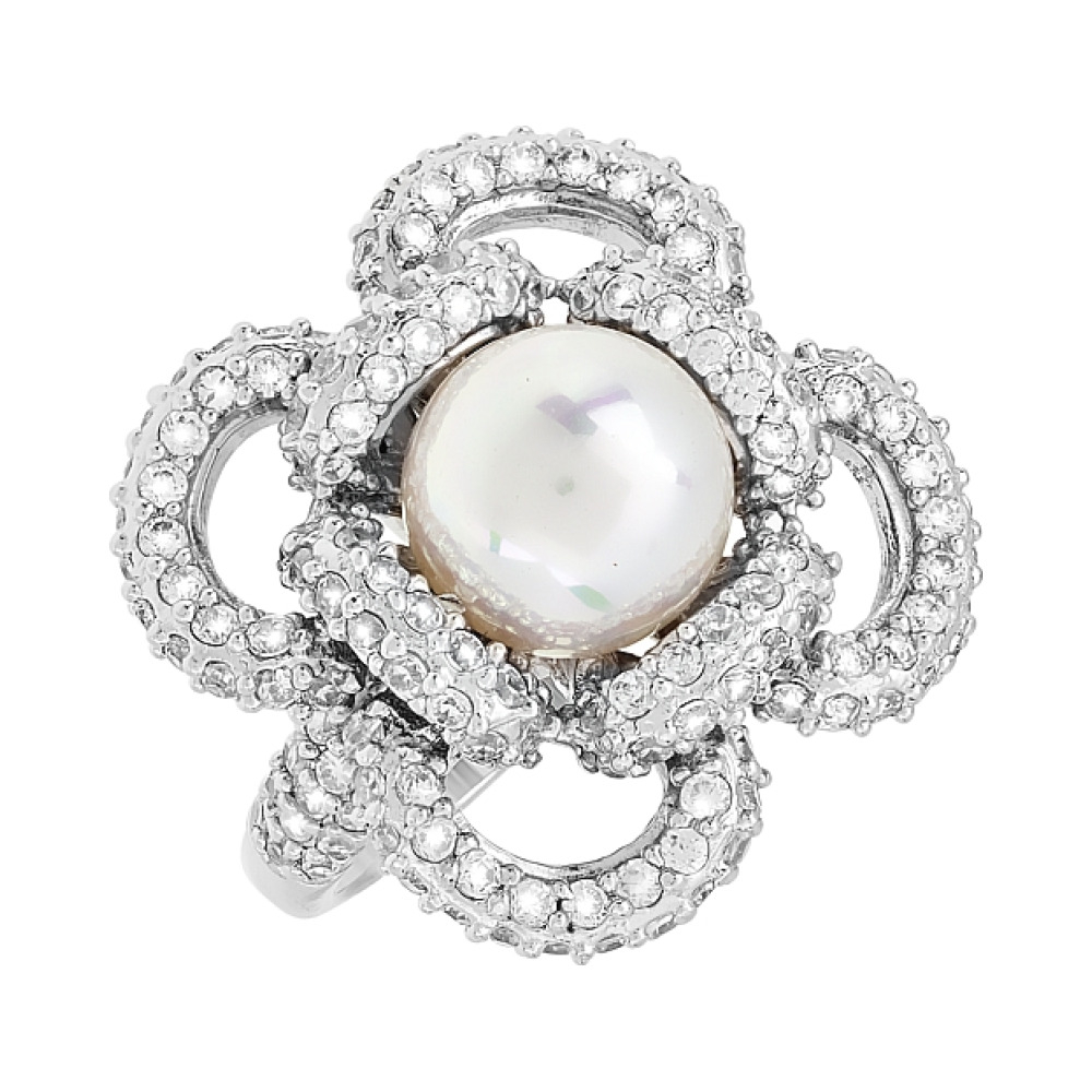 Серебряное кольцо с имитац. жемчуга и фианитом № 99942