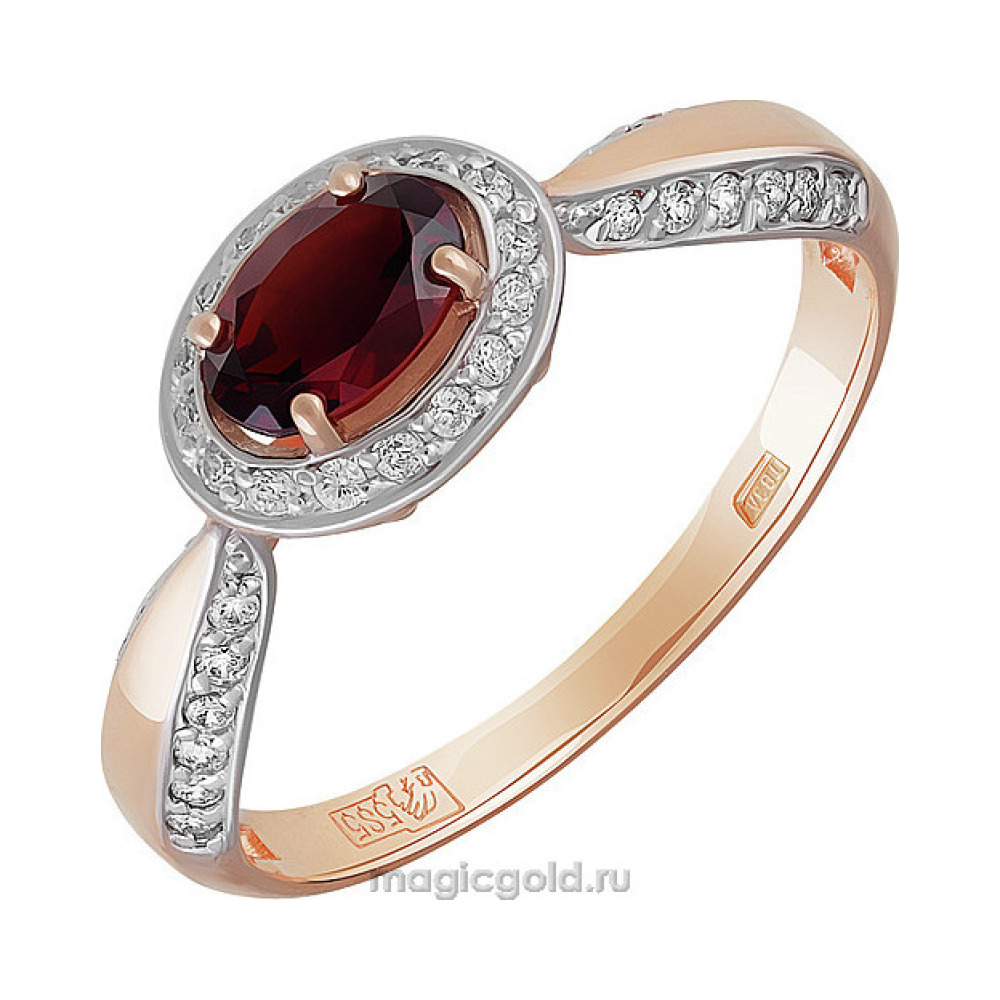 Золотое кольцо с гранатом и фианитом № 158829