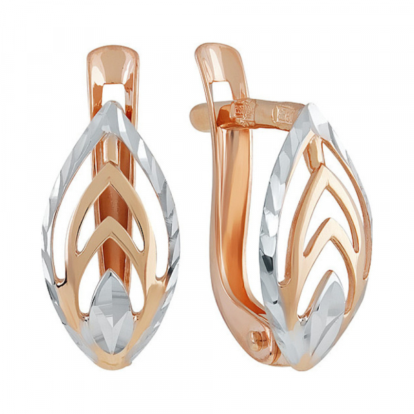 Золотые серьги без камня с алмазкой № 136933