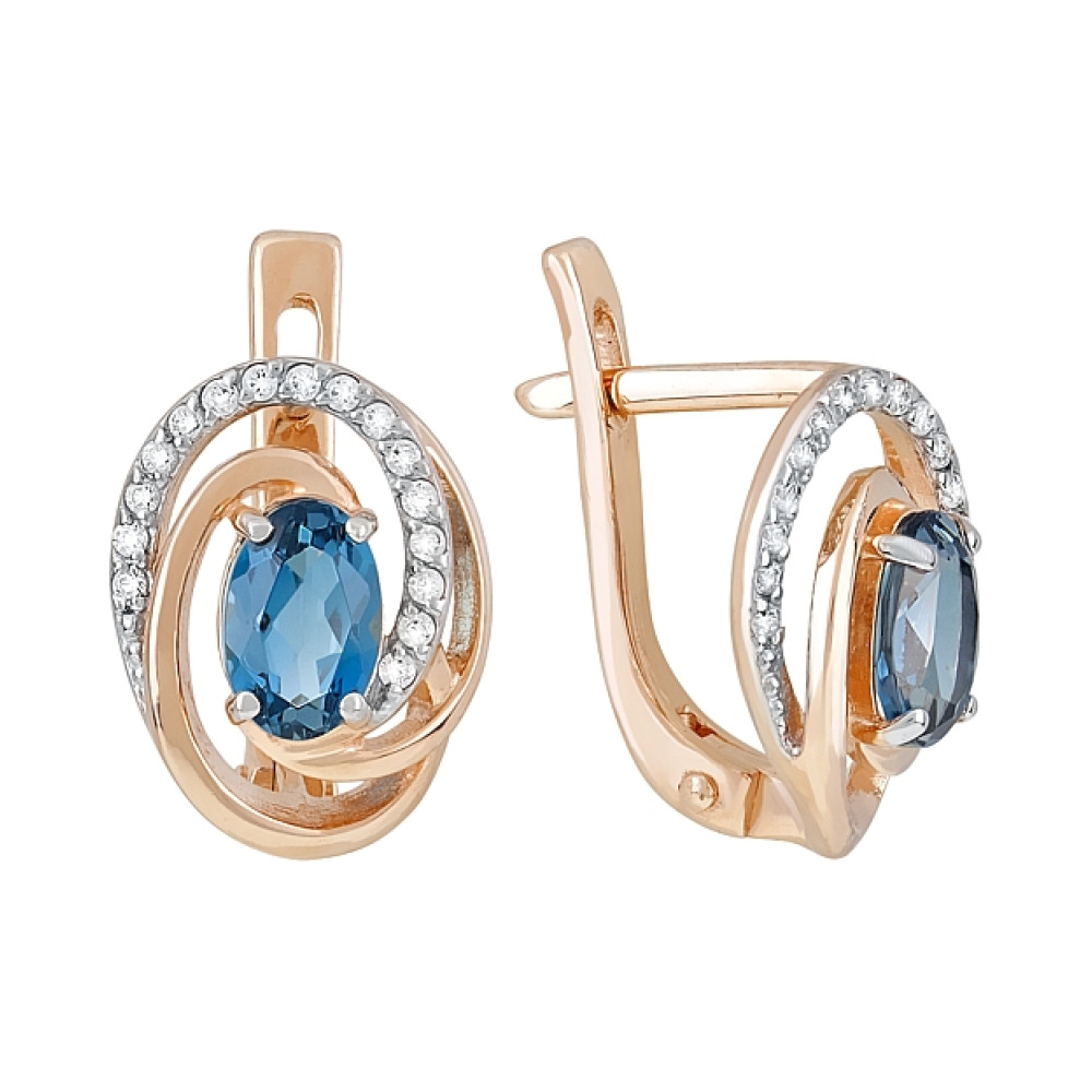 Золотые серьги с топазом и фианитом № 120008