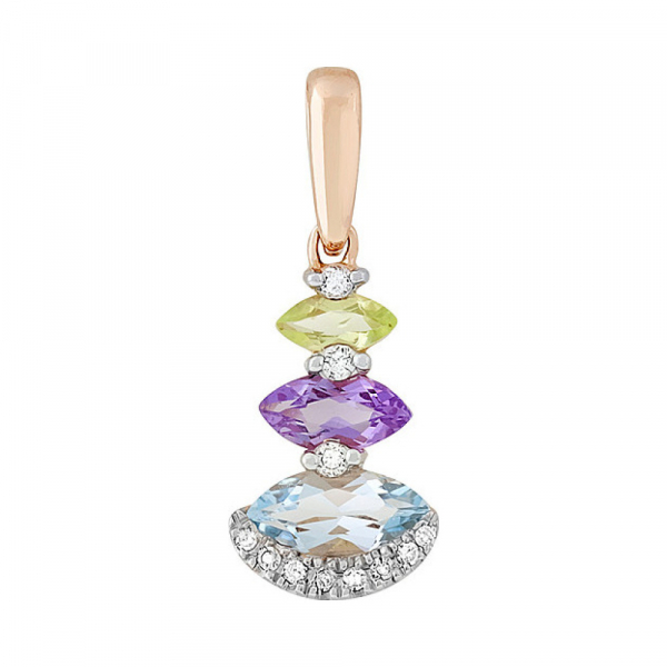 Золотая подвеска с бриллиантом и полудраг вставками № 114924