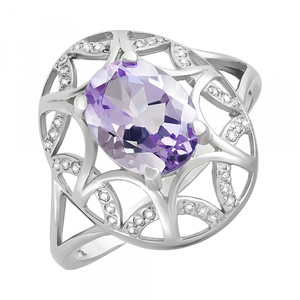 Серебряное кольцо с аметистом и фианитом № 124641