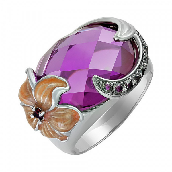 Серебряное кольцо с имитац.александрита , кварца , граната № 77733