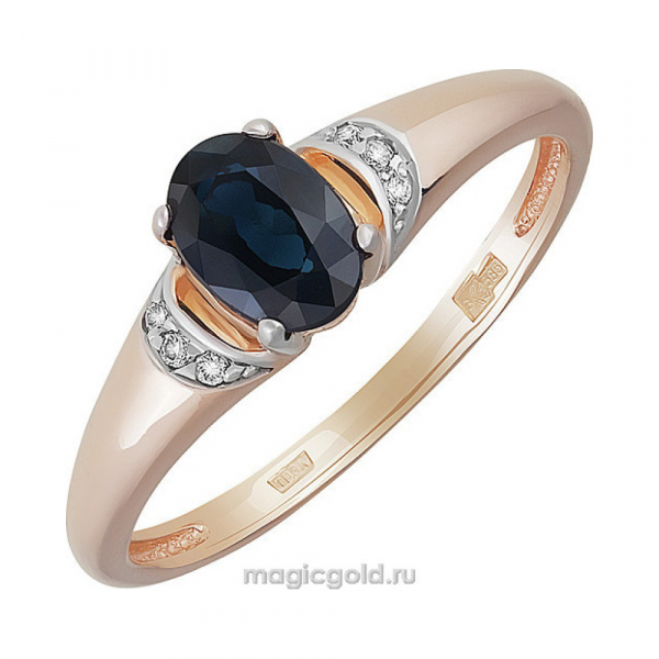 Золотое кольцо с бриллиантом и сапфиром № 159094