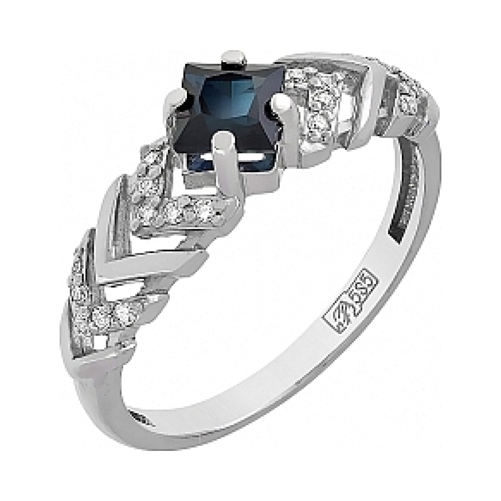 Золотое кольцо с бриллиантом и сапфиром № 114705