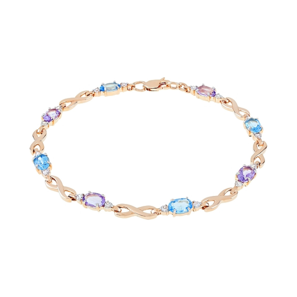 Золотой браслет с топазом, аметистом фианитом № 112340