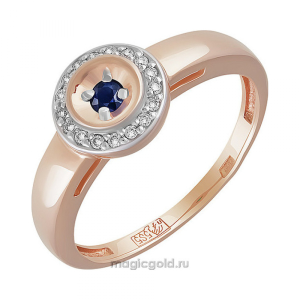 Золотое кольцо с бриллиантом и сапфиром № 160641