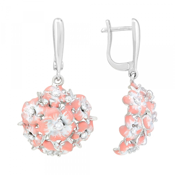 Серебряные серьги с эмалью и фианитом № 106319