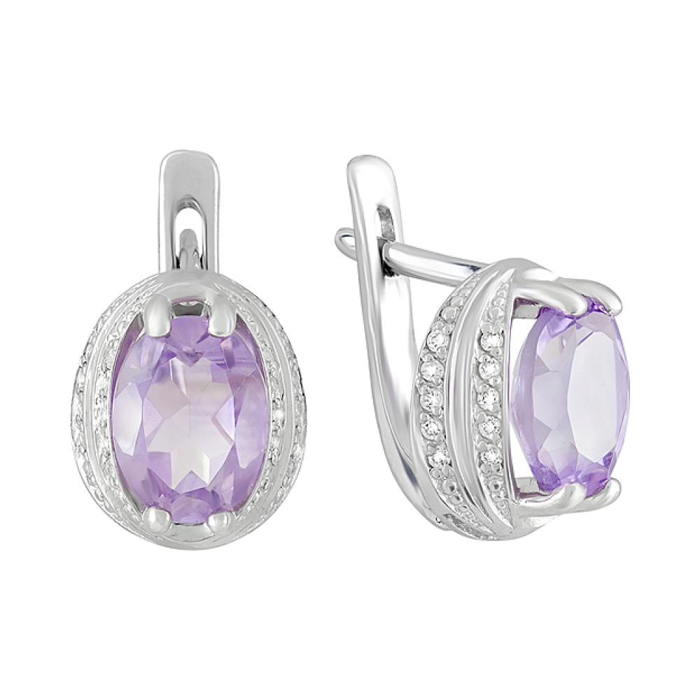 Серебряные серьги с аметистом и фианитом № 124674