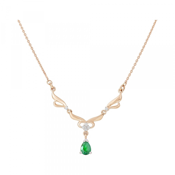 Золотое колье с бриллиантом и изумрудом № 107016