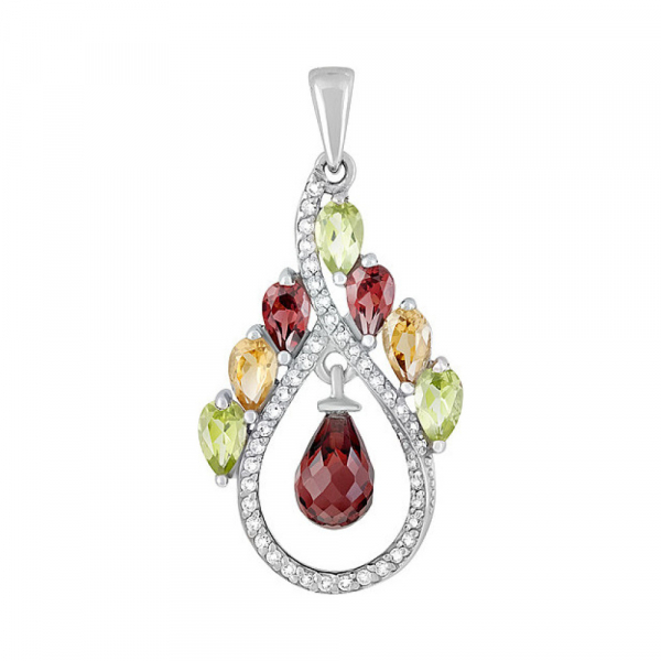 Серебряная подвеска с полудрагоценными вставками и фианитом № 126961