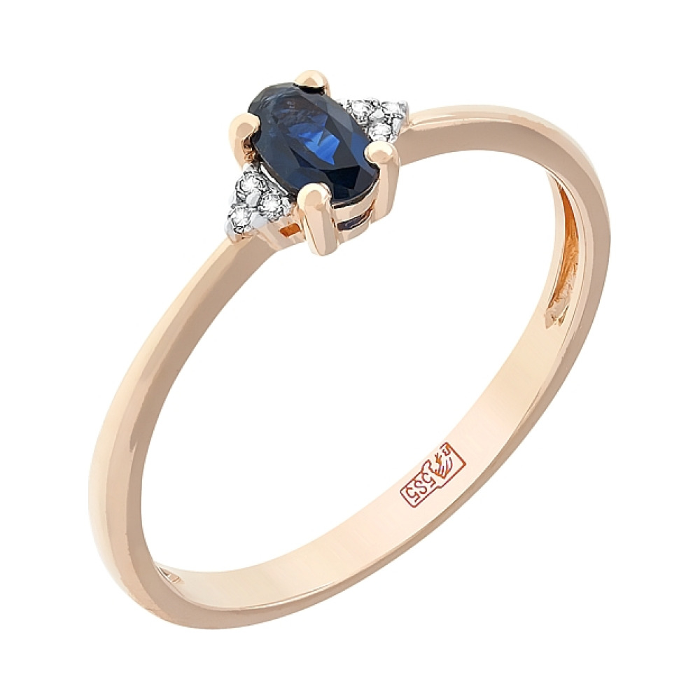 Золотое кольцо с бриллиантами и сапфиром № 112849