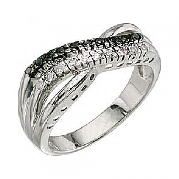 Золотое кольцо с чёрным и белым бриллиантами № 3356