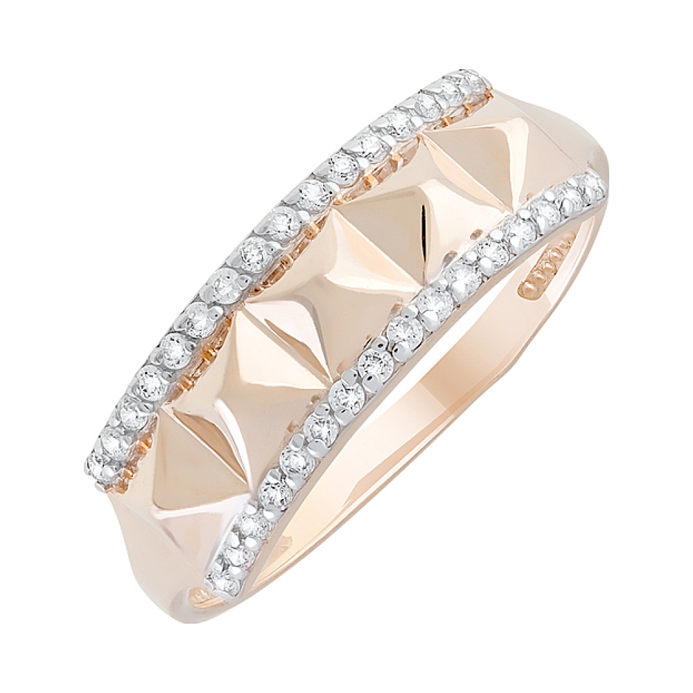 Золотое кольцо с фианитами  и алмазкой № 129055