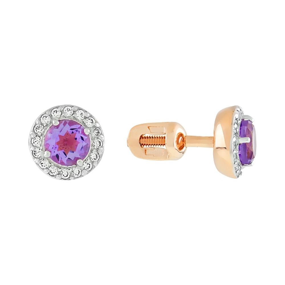 Пуссеты с аметистом и фианитом № 53577