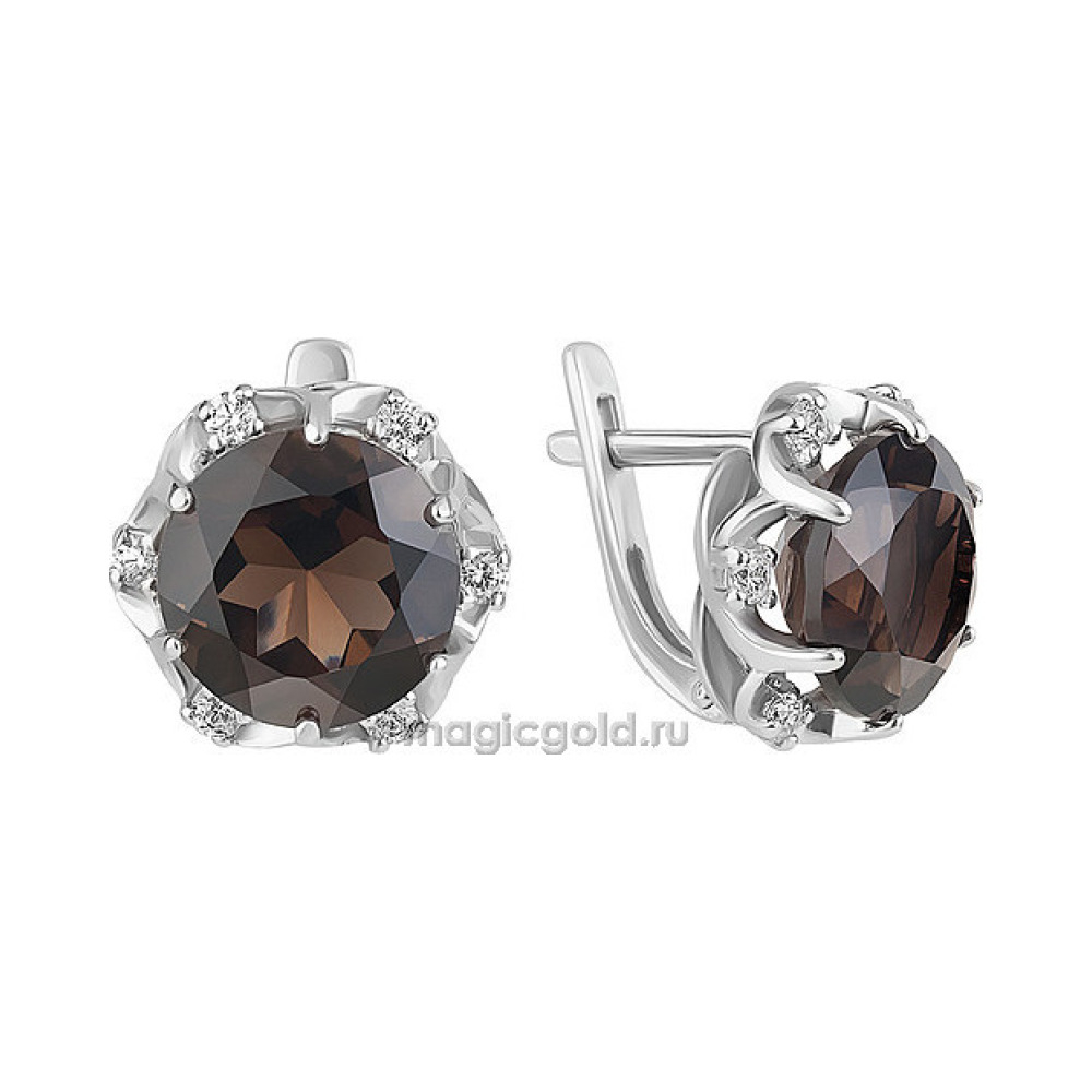 Серебряные серьги с раухтопазом и фианитом № 140161