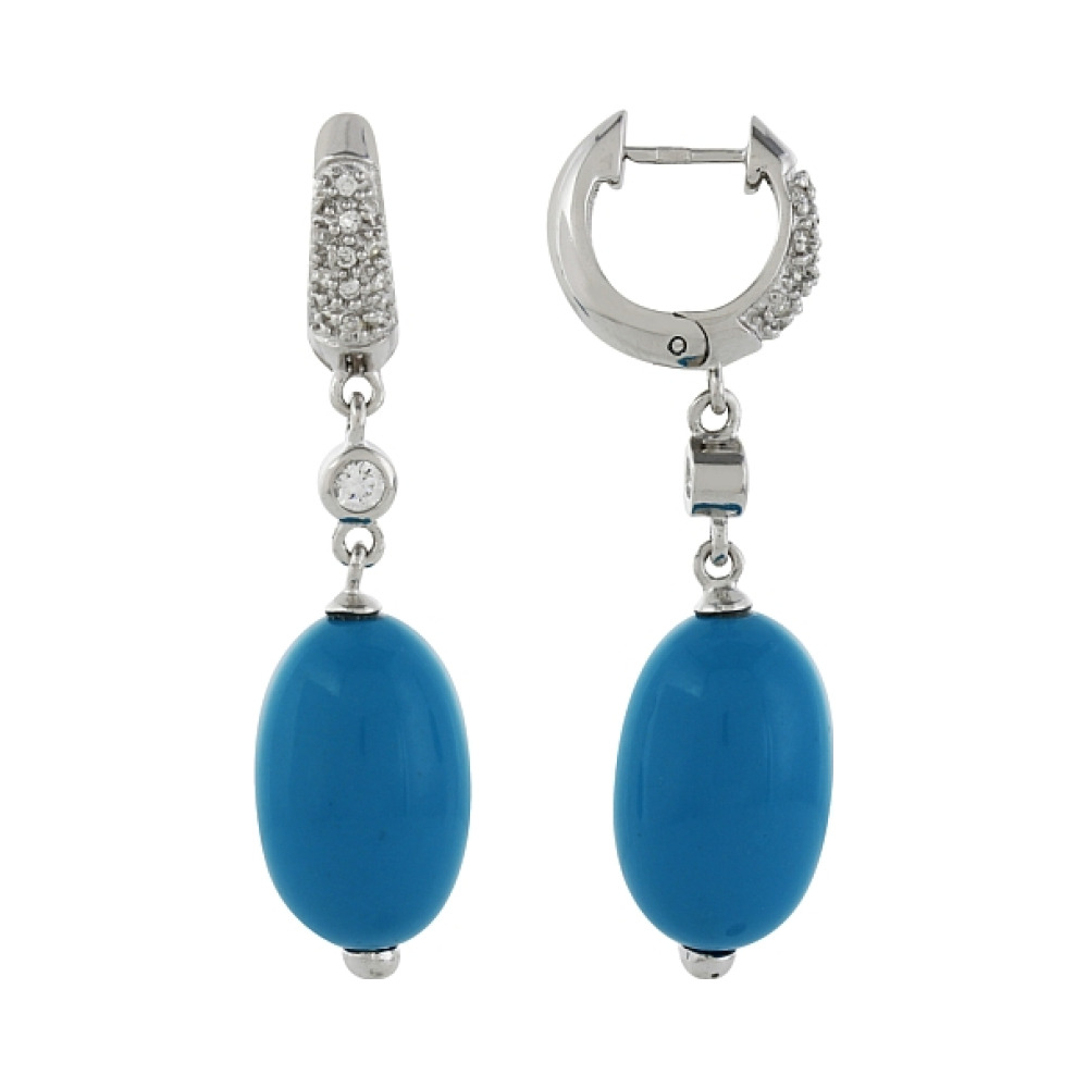 Серебряные серьги с имитац. бирюзы и фианитом № 99398