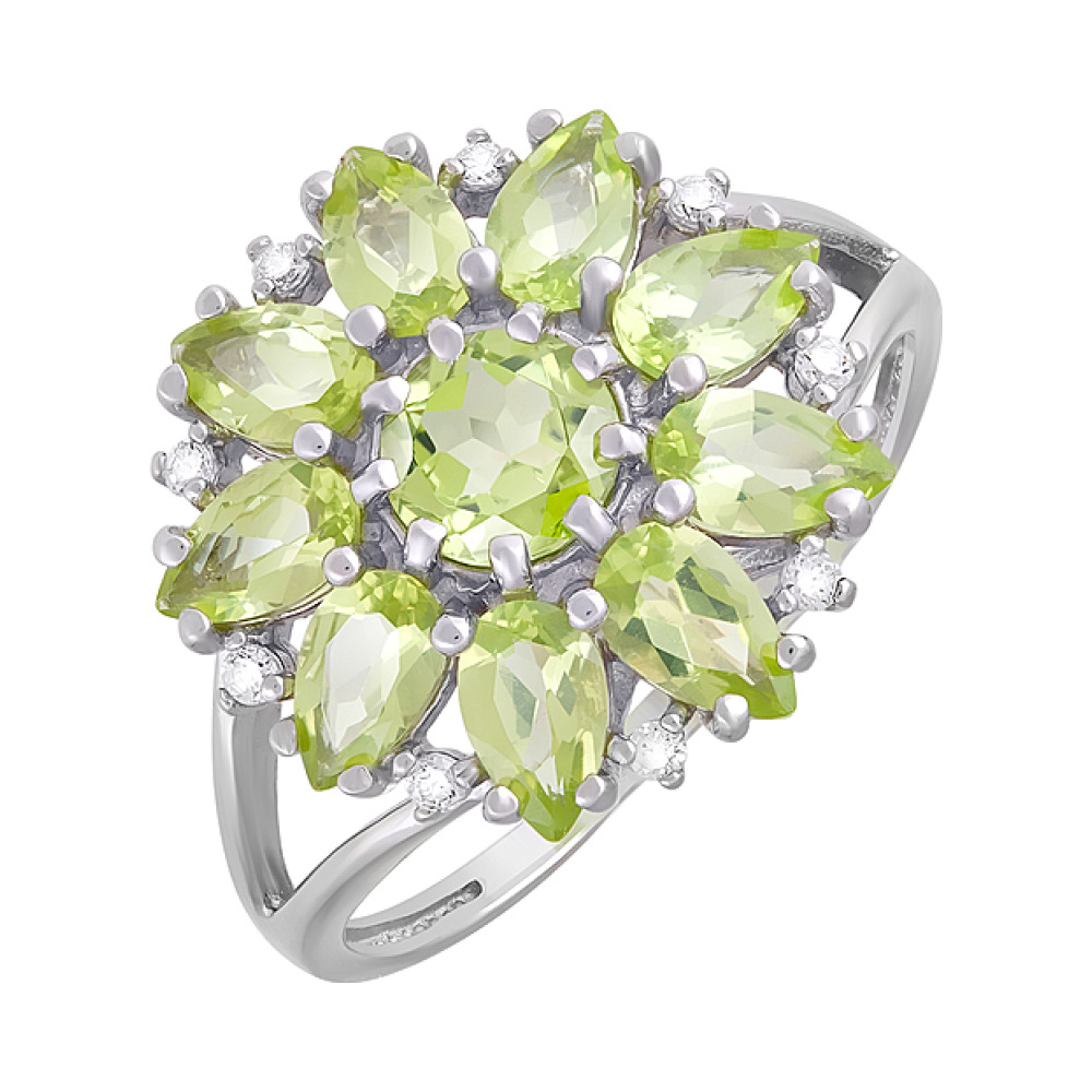 Серебряное кольцо с хризолитом и фианитом № 123272