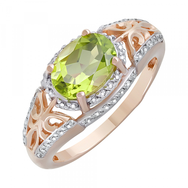 Золотое кольцо с хризолитом и фианитом № 124103