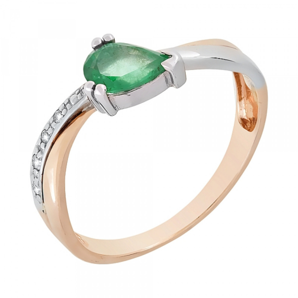 Золотое кольцо с бриллиантом и изумрудом № 40098