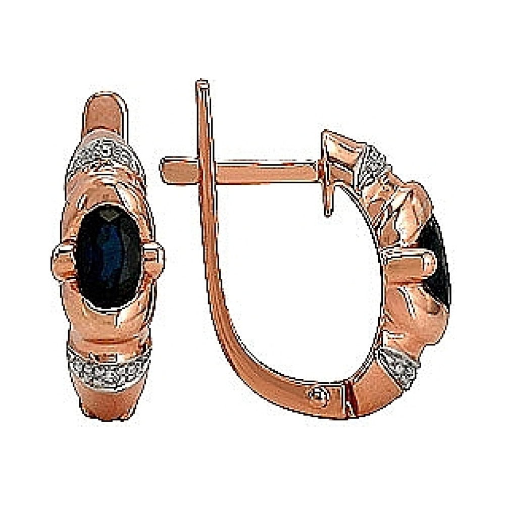 Золотые серьги с бриллиантом и сапфиром № 75318