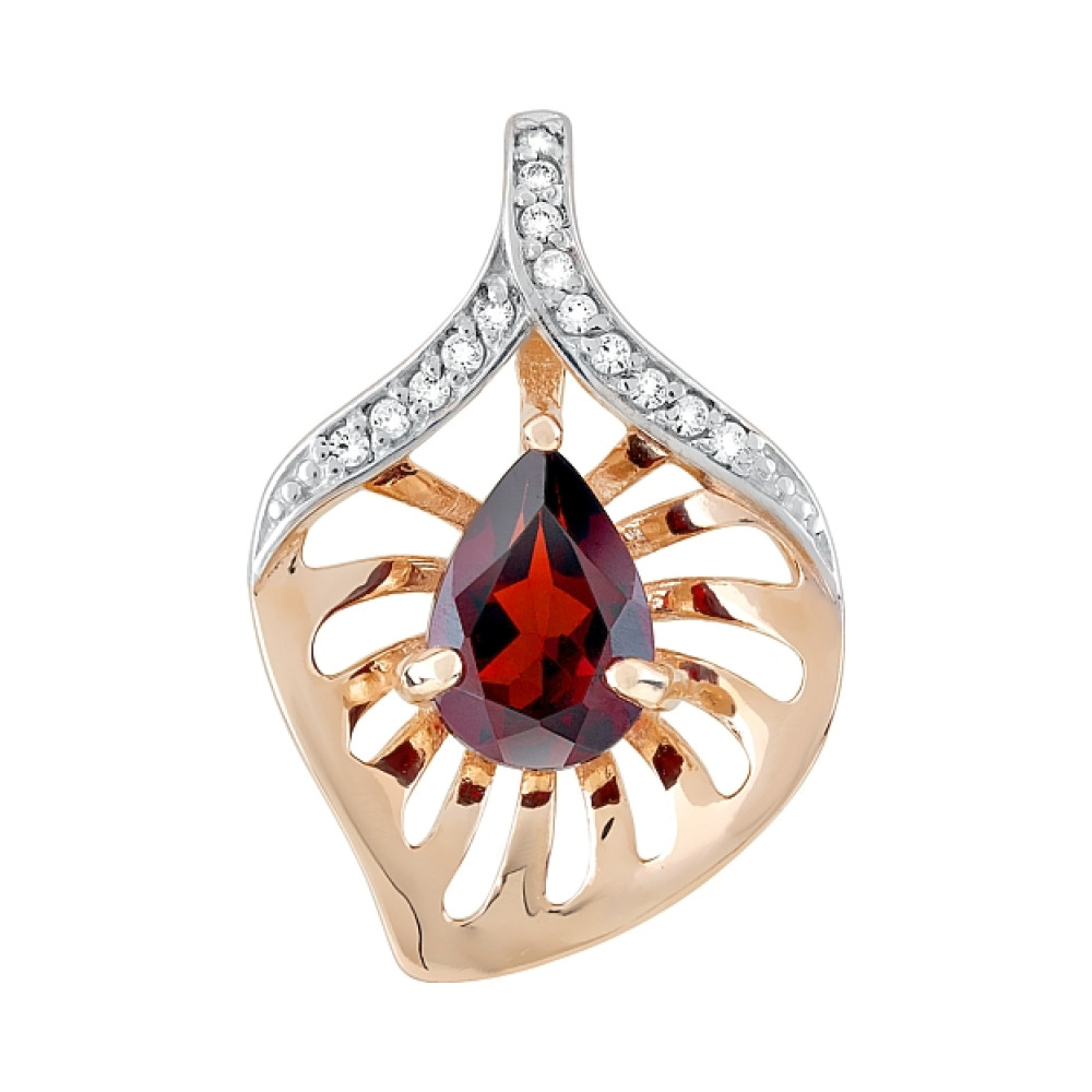 Золотая подвеска с гранатом и фианитом № 120047