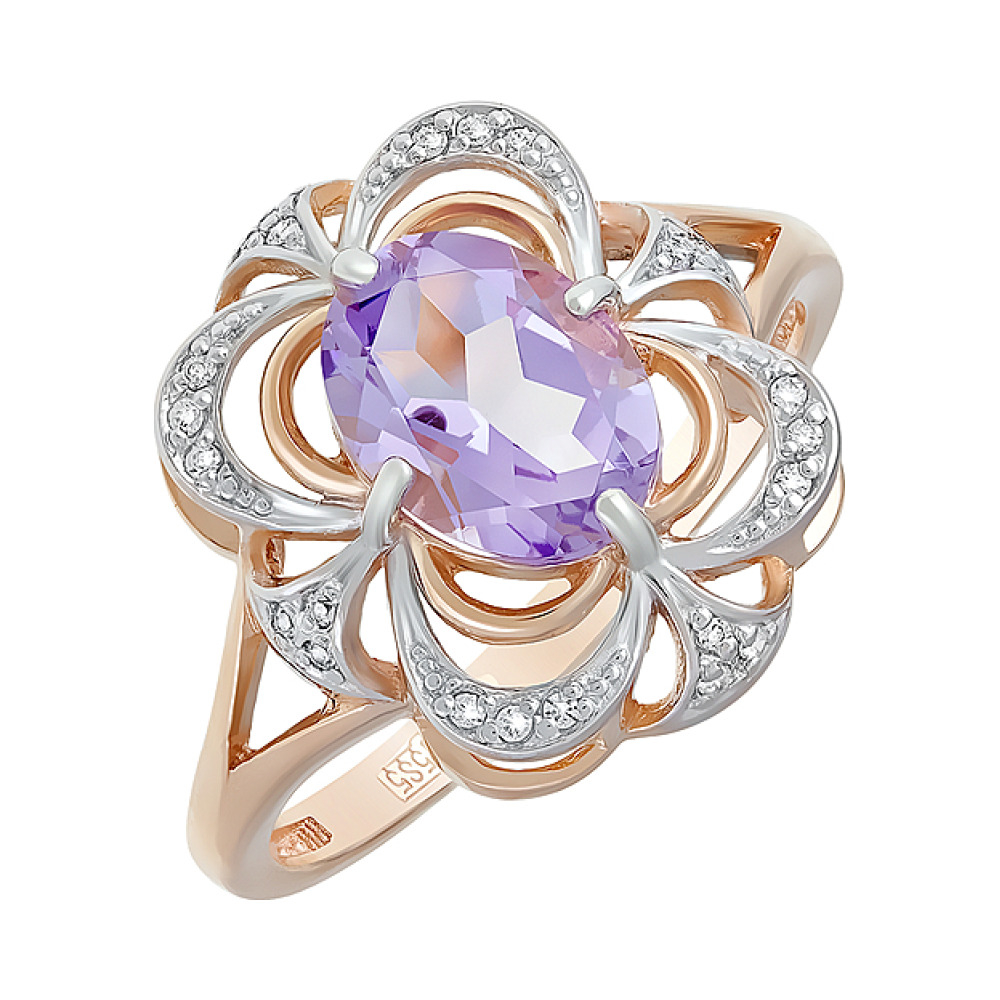 Золотое кольцо с аметистом и фианитом № 124616