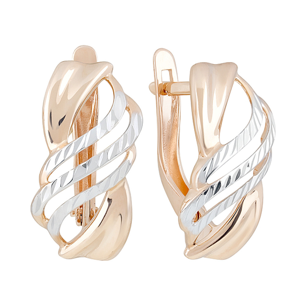 Золотые серьги без камня с алмазкой № 127593