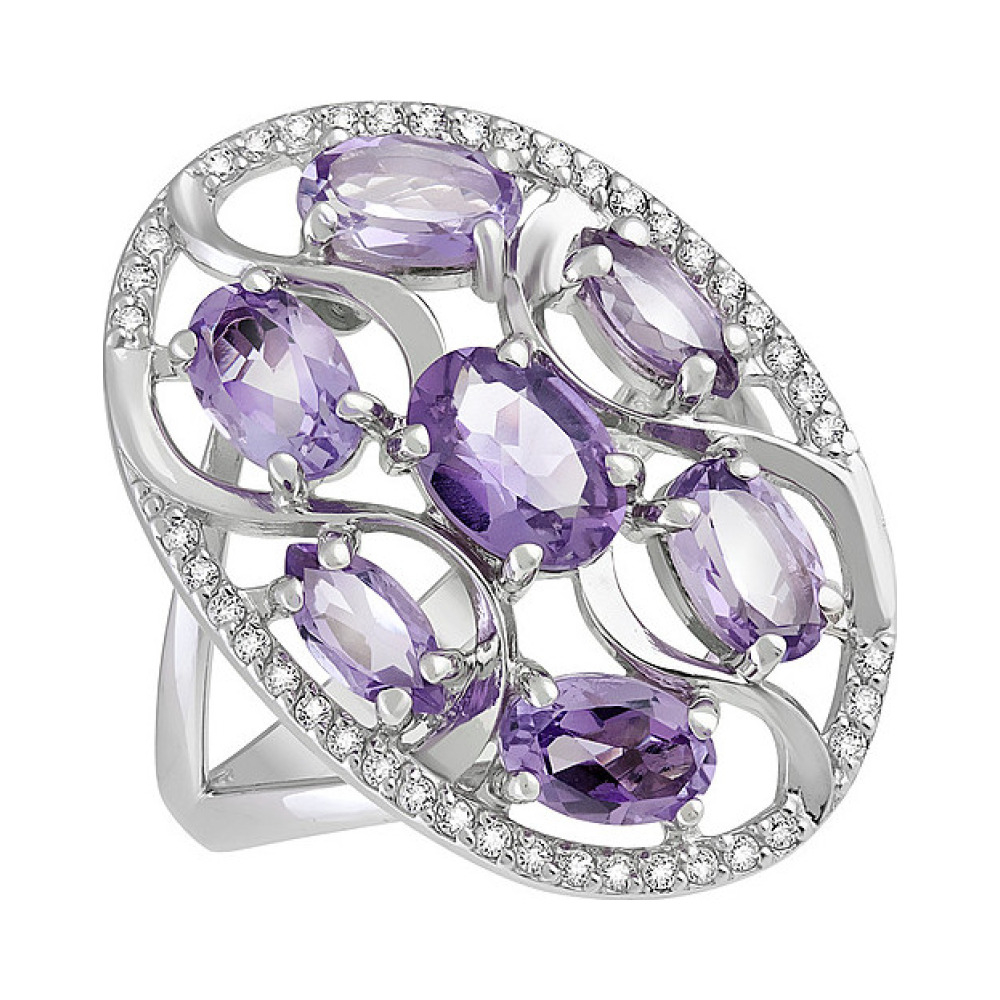 Серебряное кольцо с аметистом и фианитом № 133160