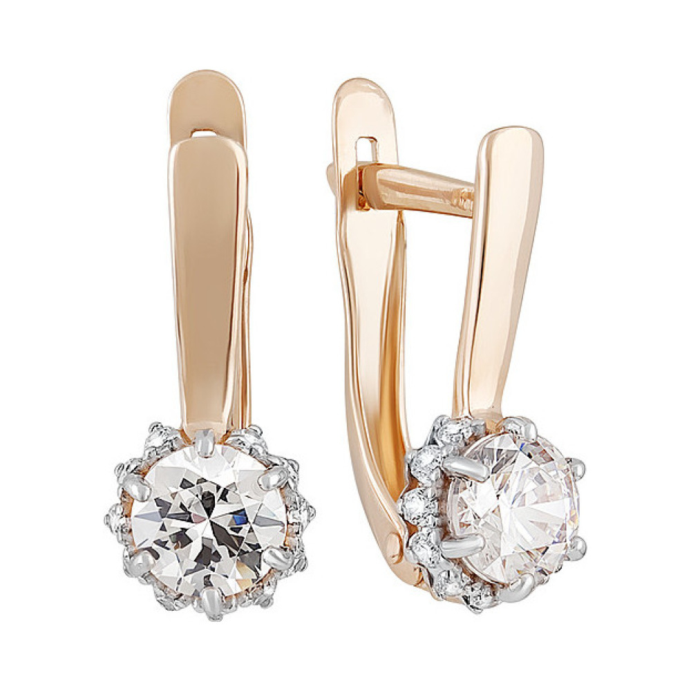 Золотые серьги с кристаллами swarovski и фианитом № 133534